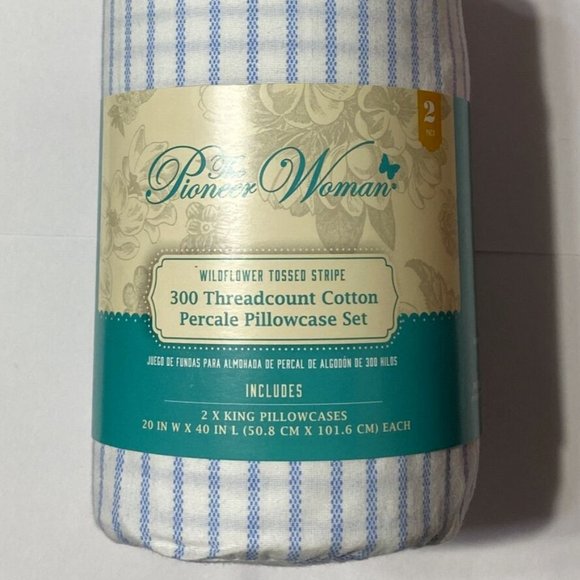 The Pioneer Woman 100% Cotton Pillowcase Set Wildflower Tossed Stripe NEW - Picture 4 of 9